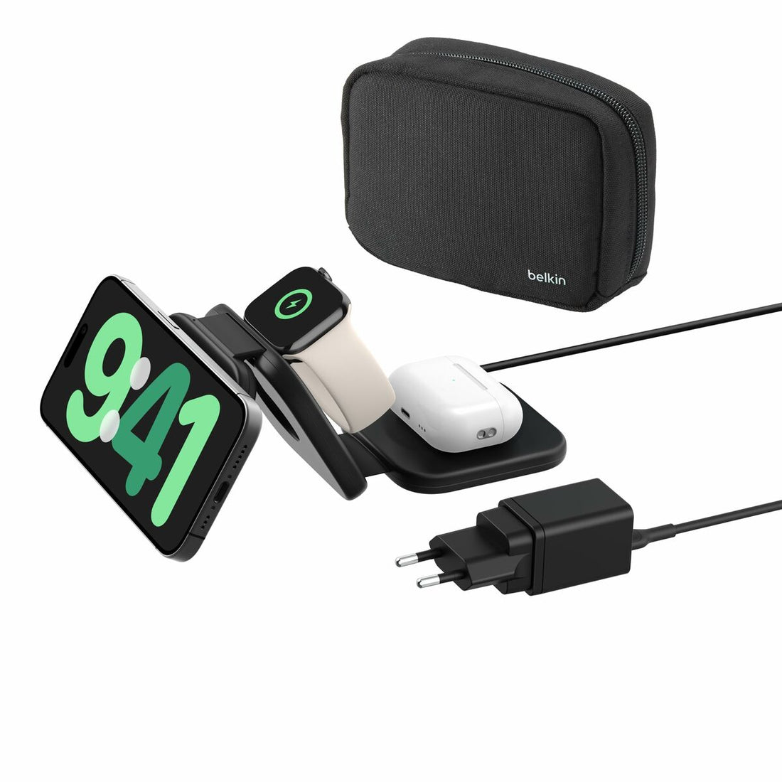 Belkin WIZ024VFBK 3-in-1 Qi2 Draadloze Reislader – Zwart